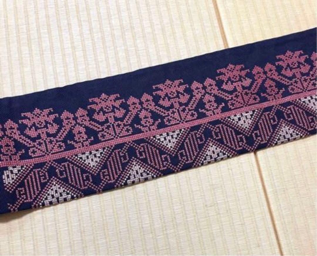 総刺繍 クロスステッチ 刺し子 綿 九寸名古屋帯