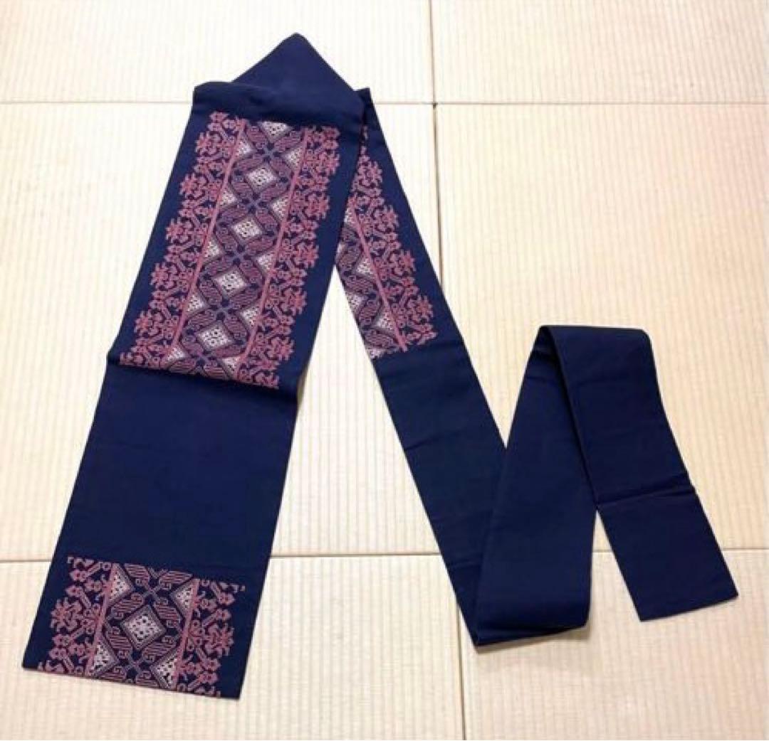 総刺繍 クロスステッチ 刺し子 綿 九寸名古屋帯