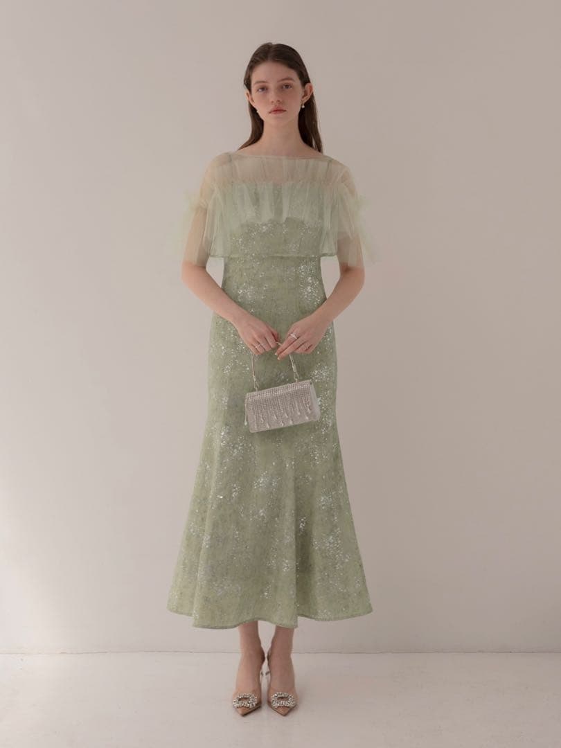 チュールフリルボレロペイントマーメイドワンピースドレス結婚式パーティー成人式