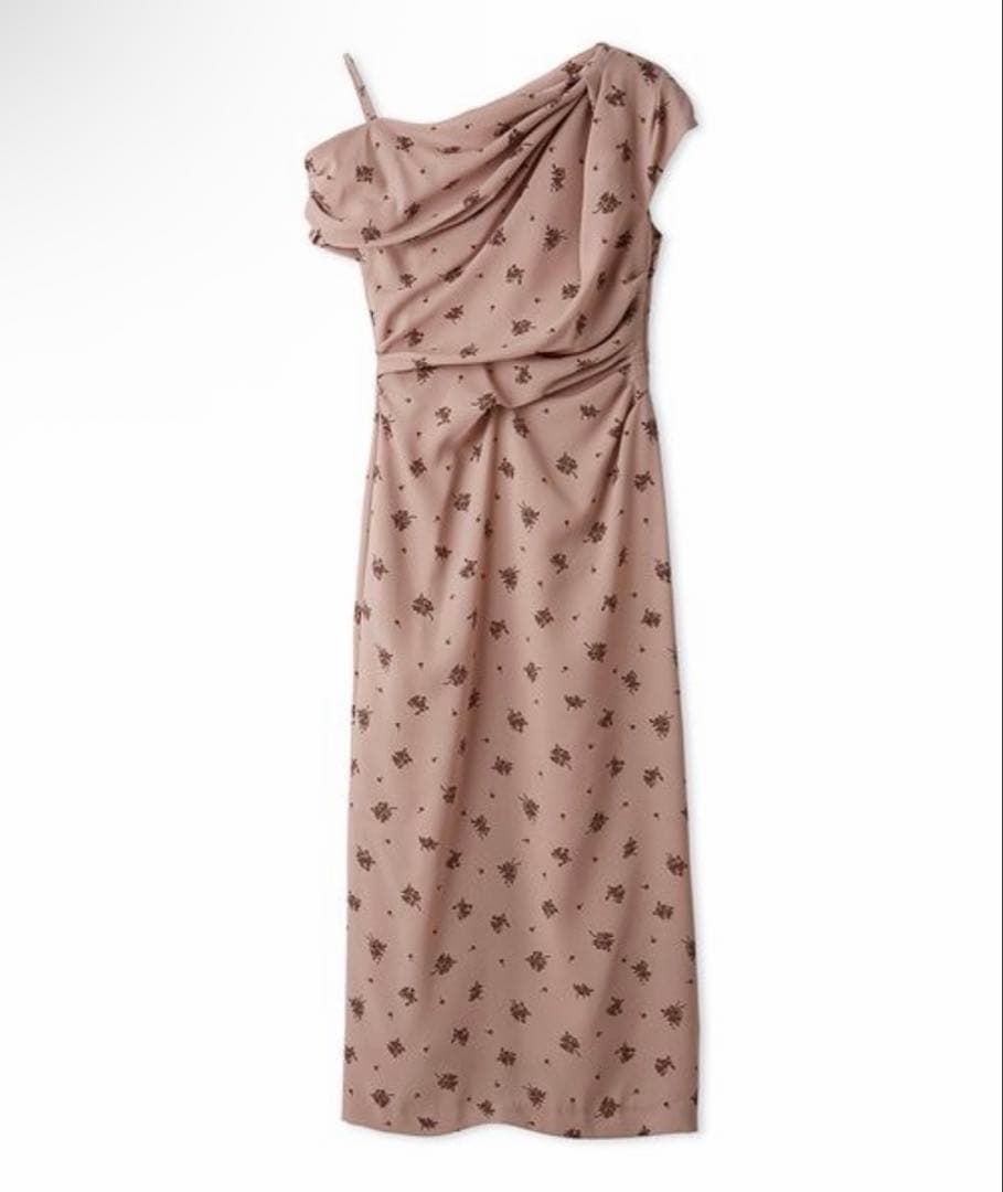 SNIDEL フラワープリントドレープワンピース PNK