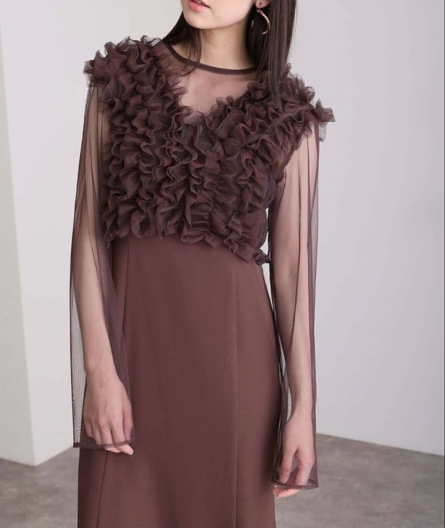 チュール ボリューム フリル ベスト トップス ワンピース 結婚式 お呼ばれ