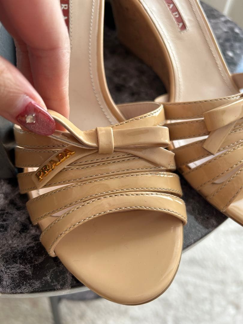 美品　PRADA ベージュ ミュール サイズ38 ヌードカラー　ウェッジソール