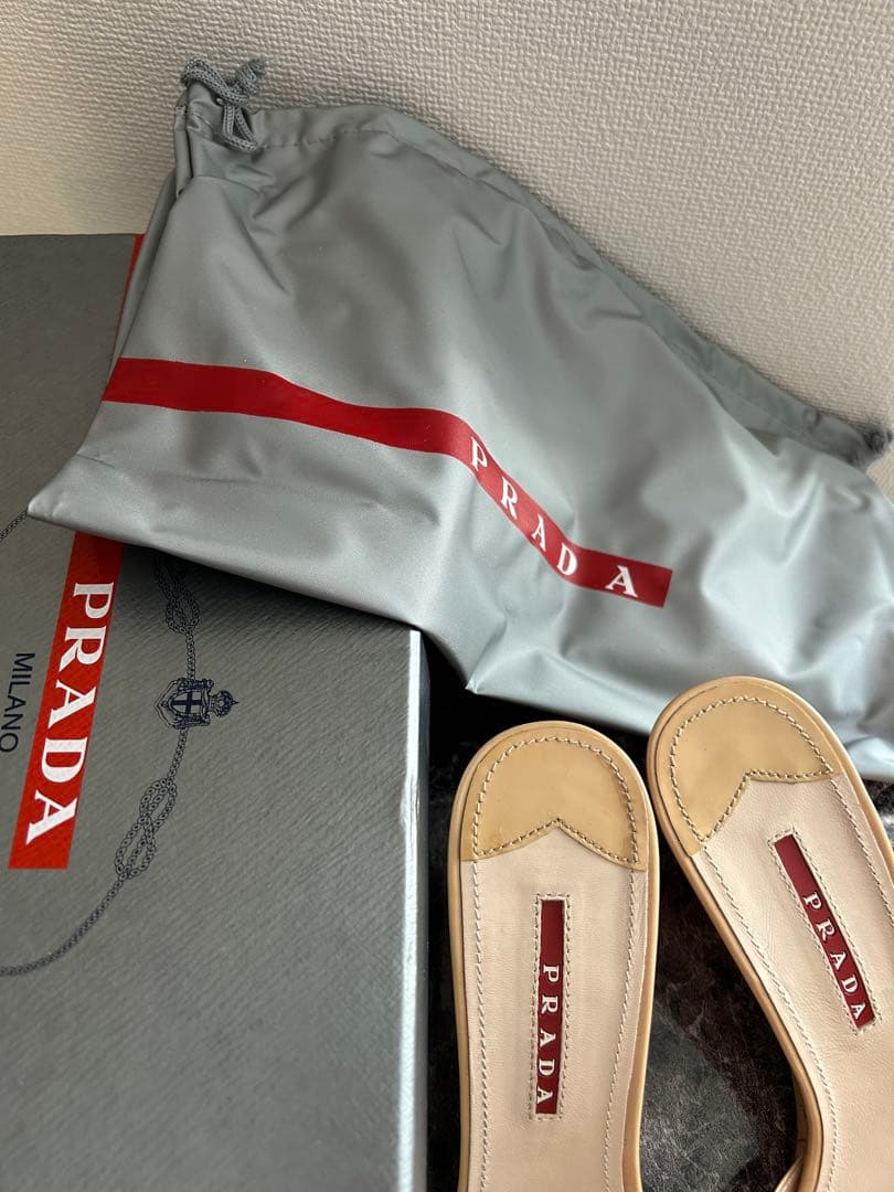 美品　PRADA ベージュ ミュール サイズ38 ヌードカラー　ウェッジソール