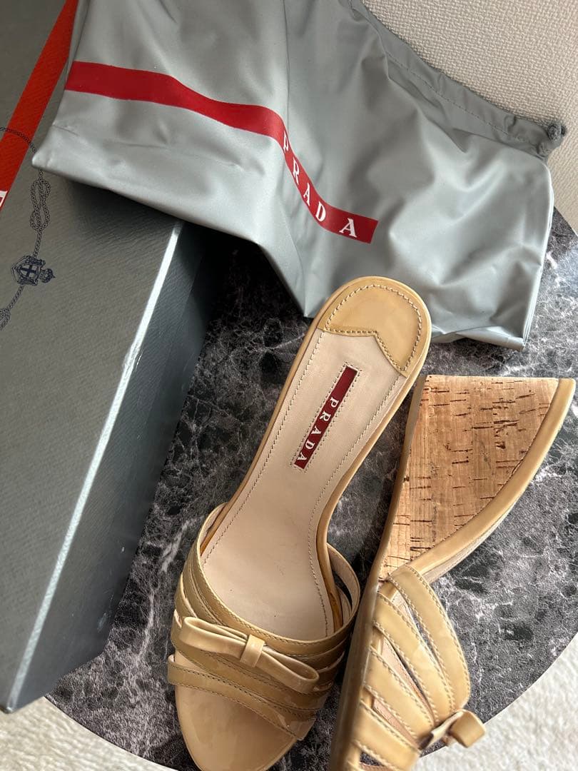 美品　PRADA ベージュ ミュール サイズ38 ヌードカラー　ウェッジソール