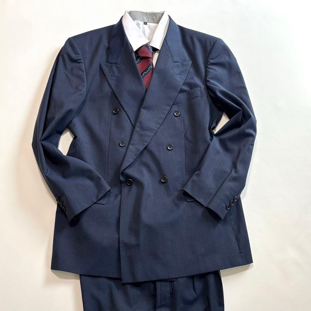 ヒューゴボス イタリア製生地 XLサイズ スーツ セットアップ ダブル ネイビー