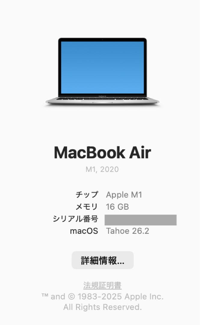 Apple MacBook Air M1 シルバー メモリ16GB/512GB