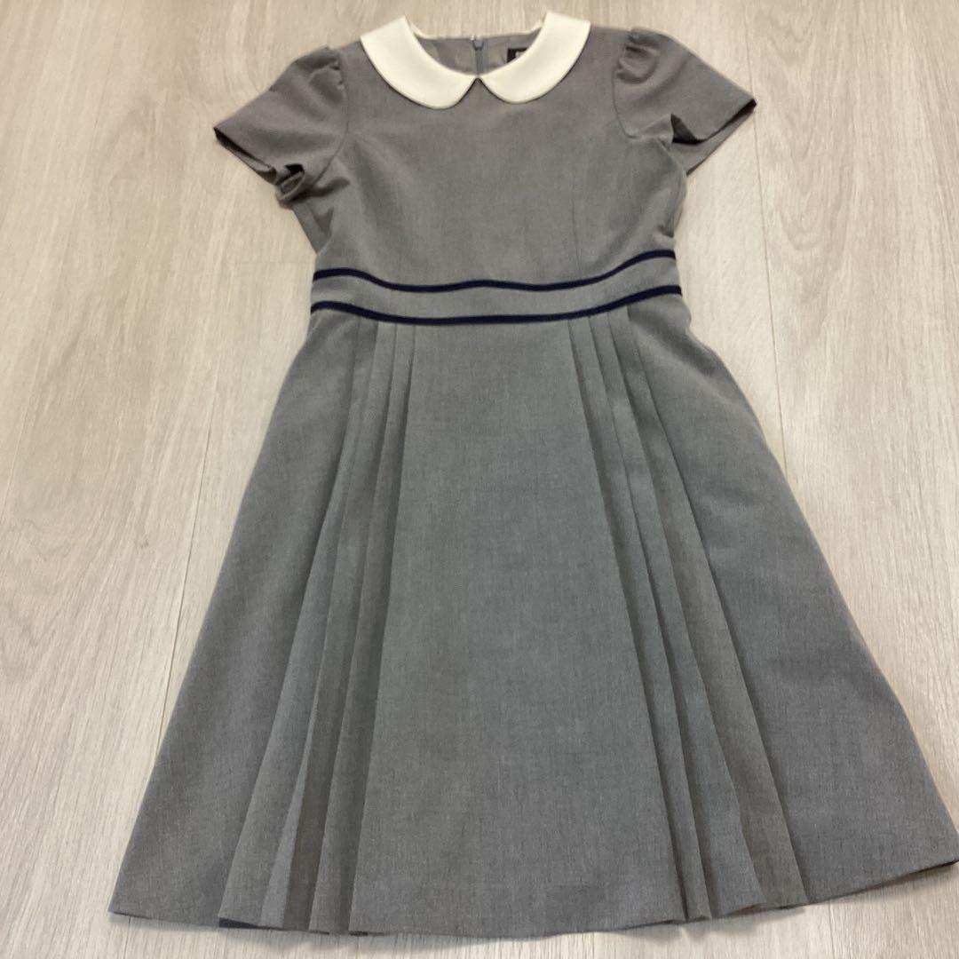 ポンポネットS/140 受験 卒服 グレーワンピ　紺ボレロ ブローチ3点セット