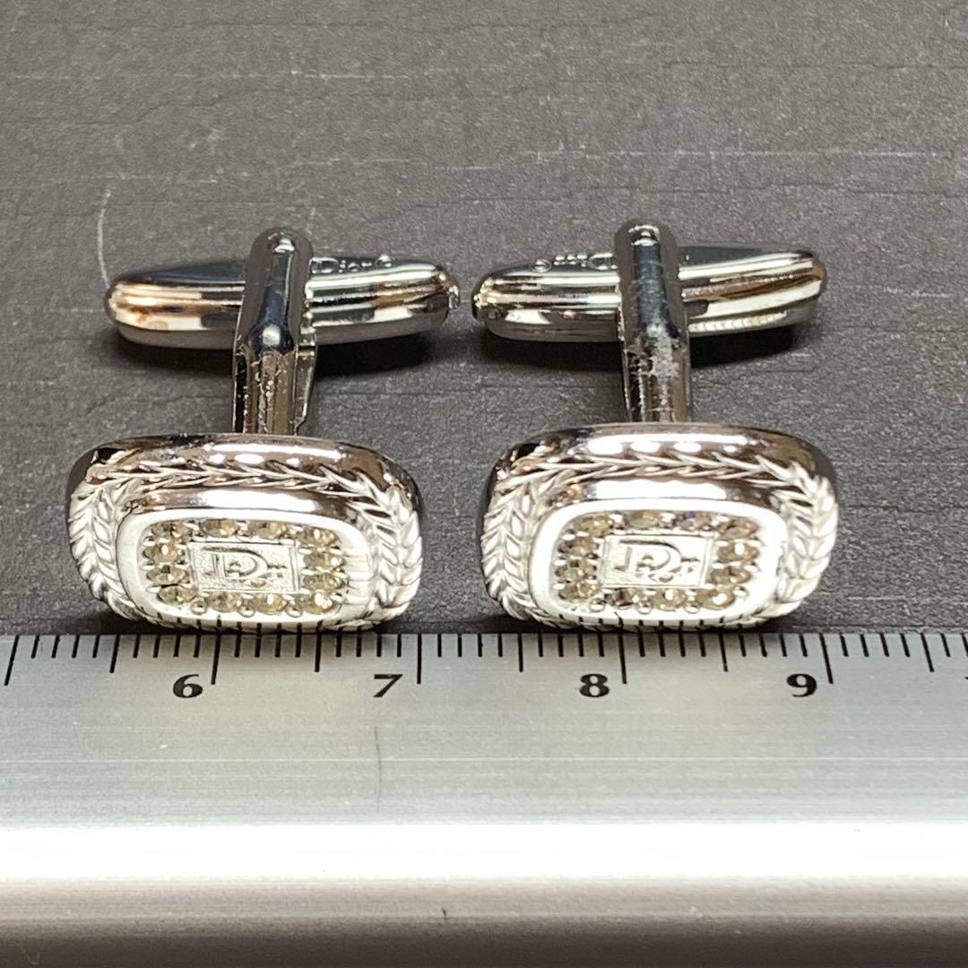 極美品　クリスチャンディオール　Diorロゴ＆ラインストーン　カフリンクス