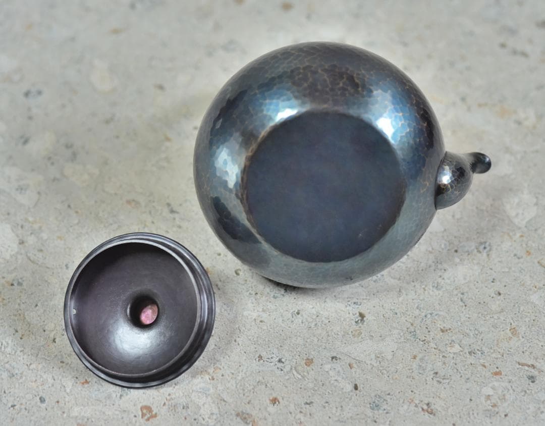 玉川堂　紫金色急須　鎚起銅器、共箱/茶道具