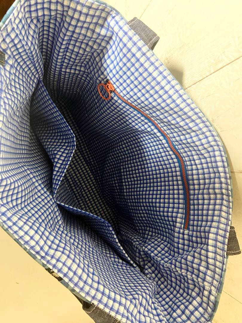 デニムリメイクバックS ベージュフリンジ×わんちゃん