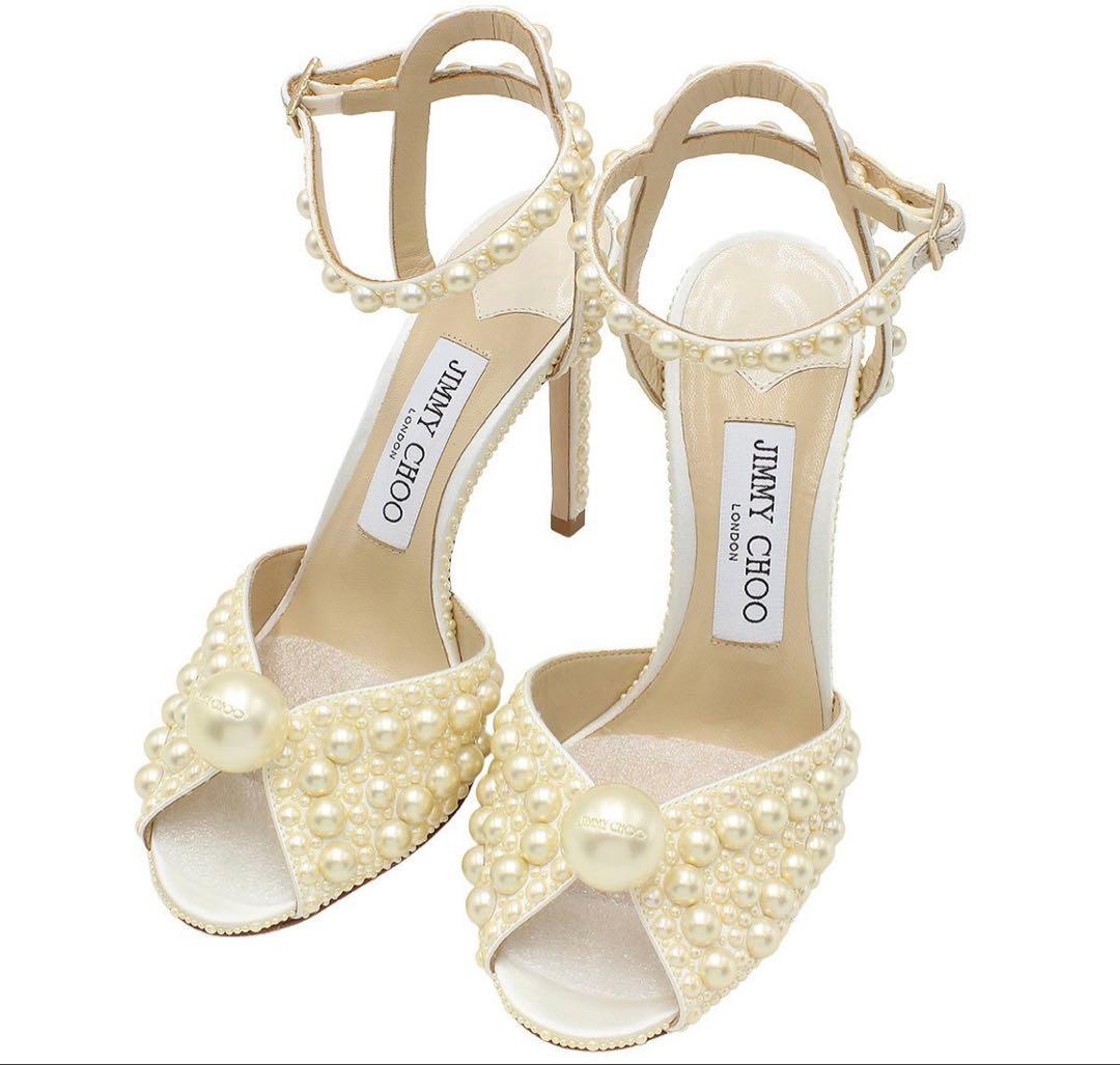 S2049 未使用 ジミーチュウ サコラ 100 サテン×パール サンダル