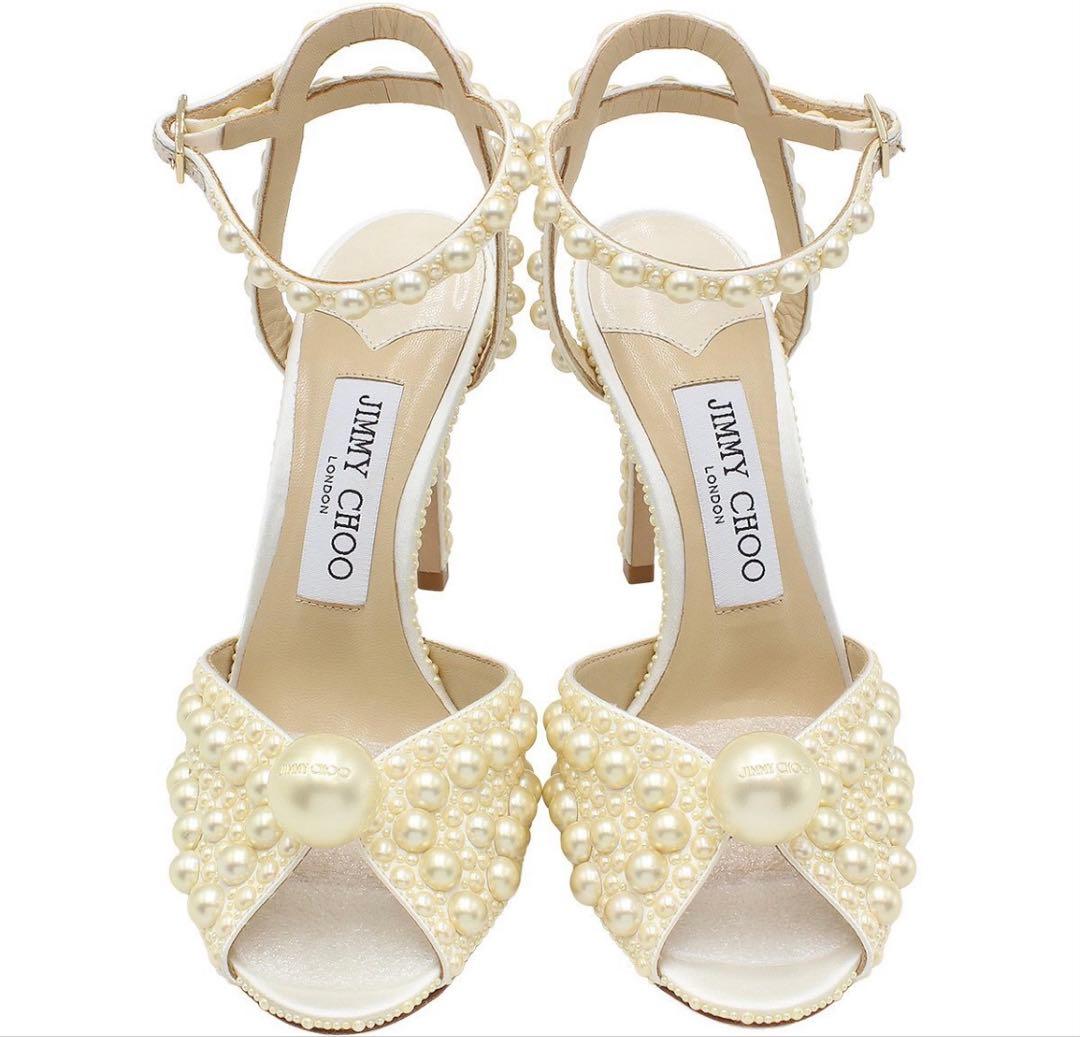 S2049 未使用 ジミーチュウ サコラ 100 サテン×パール サンダル