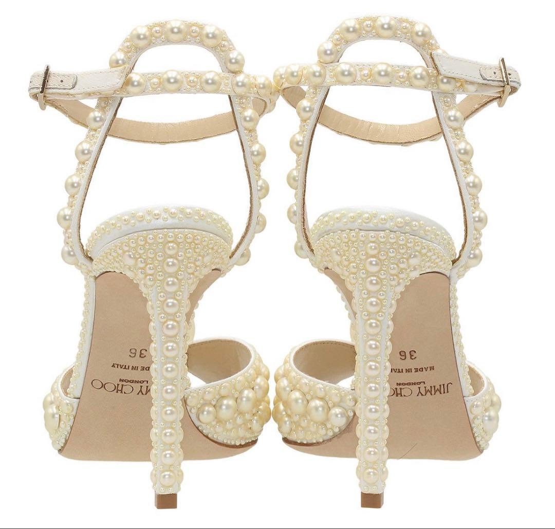 S2049 未使用 ジミーチュウ サコラ 100 サテン×パール サンダル