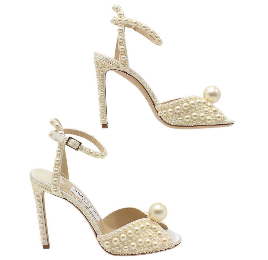 S2049 未使用 ジミーチュウ サコラ 100 サテン×パール サンダル