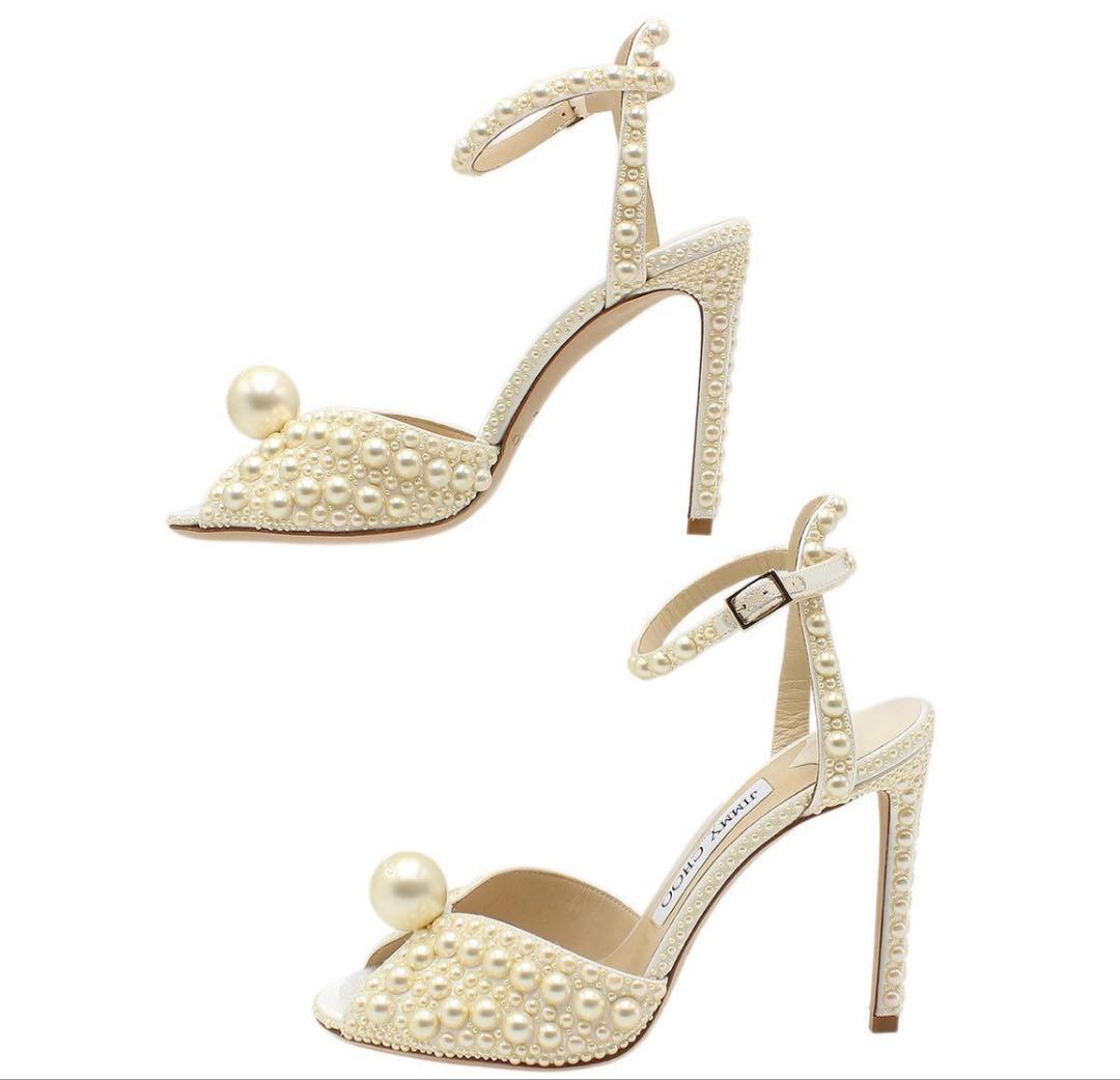 S2049 未使用 ジミーチュウ サコラ 100 サテン×パール サンダル