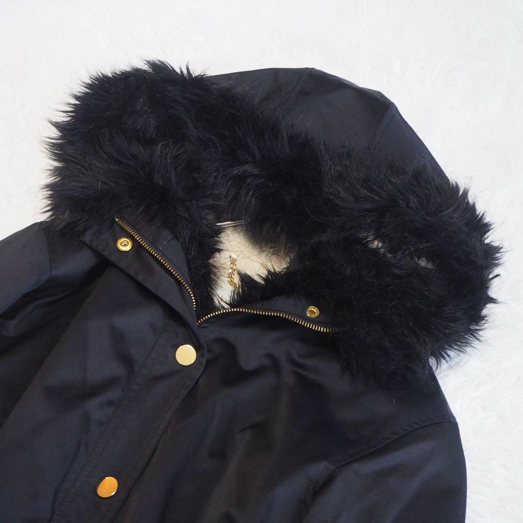美品 ケイトスペード モッズコート 裏ボア ファー付き アウター 黒