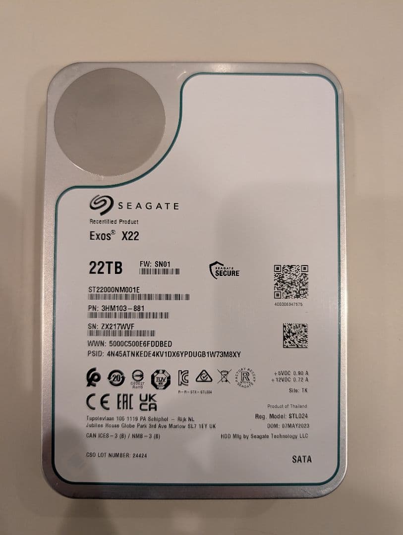 Seagate Exos X22 22TB HDD ハードディスク 再生品