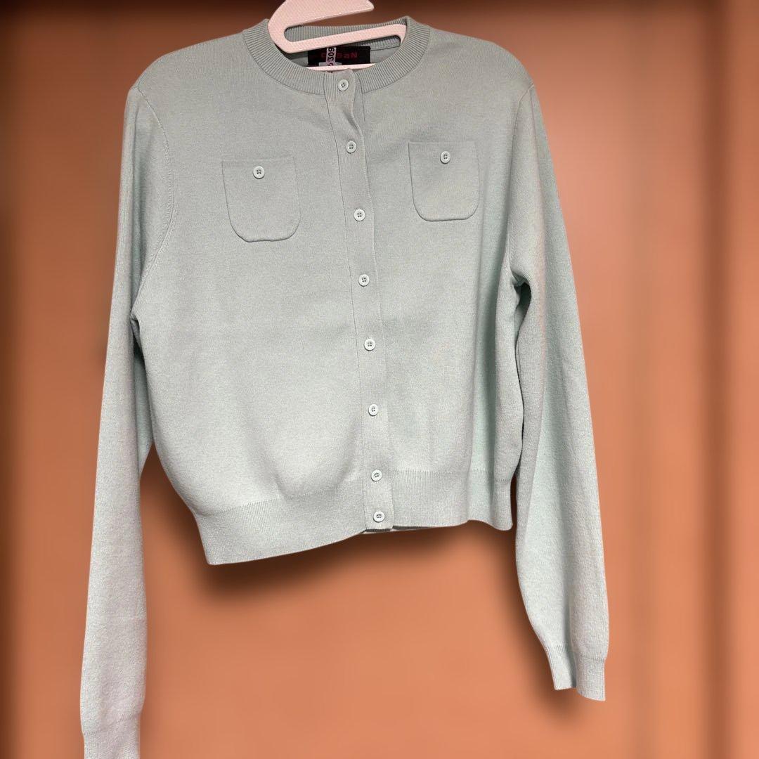 CABaN ミントブルー コットンカシミヤクルーネックカーディガン　S