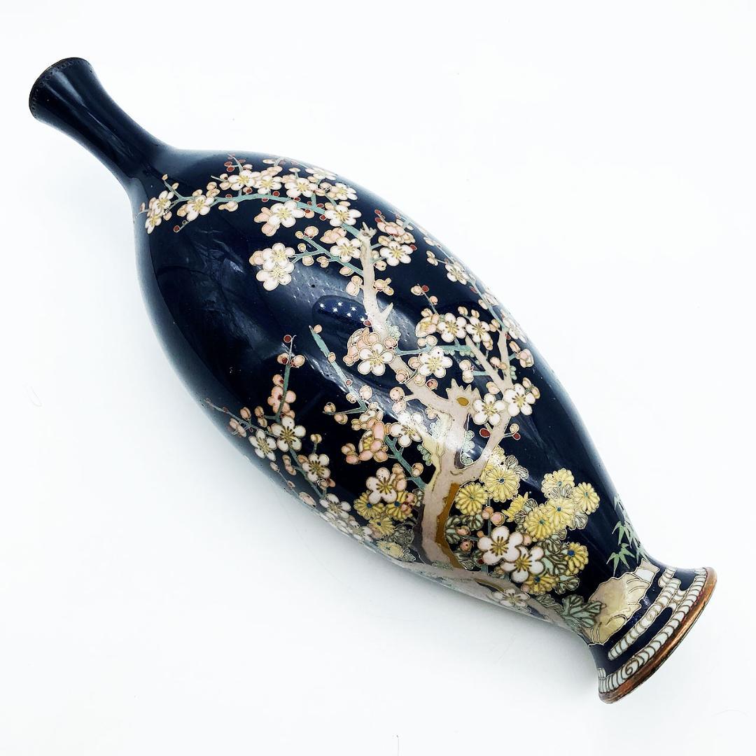 RITAO CHAN公式アカウント04 七宝焼 花瓶 扁壺形 茄子紺地