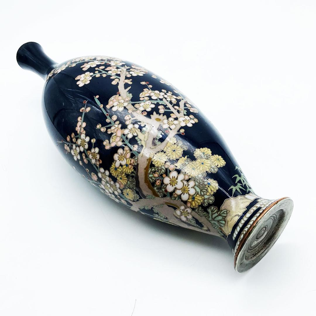 RITAO CHAN公式アカウント04 七宝焼 花瓶 扁壺形 茄子紺地