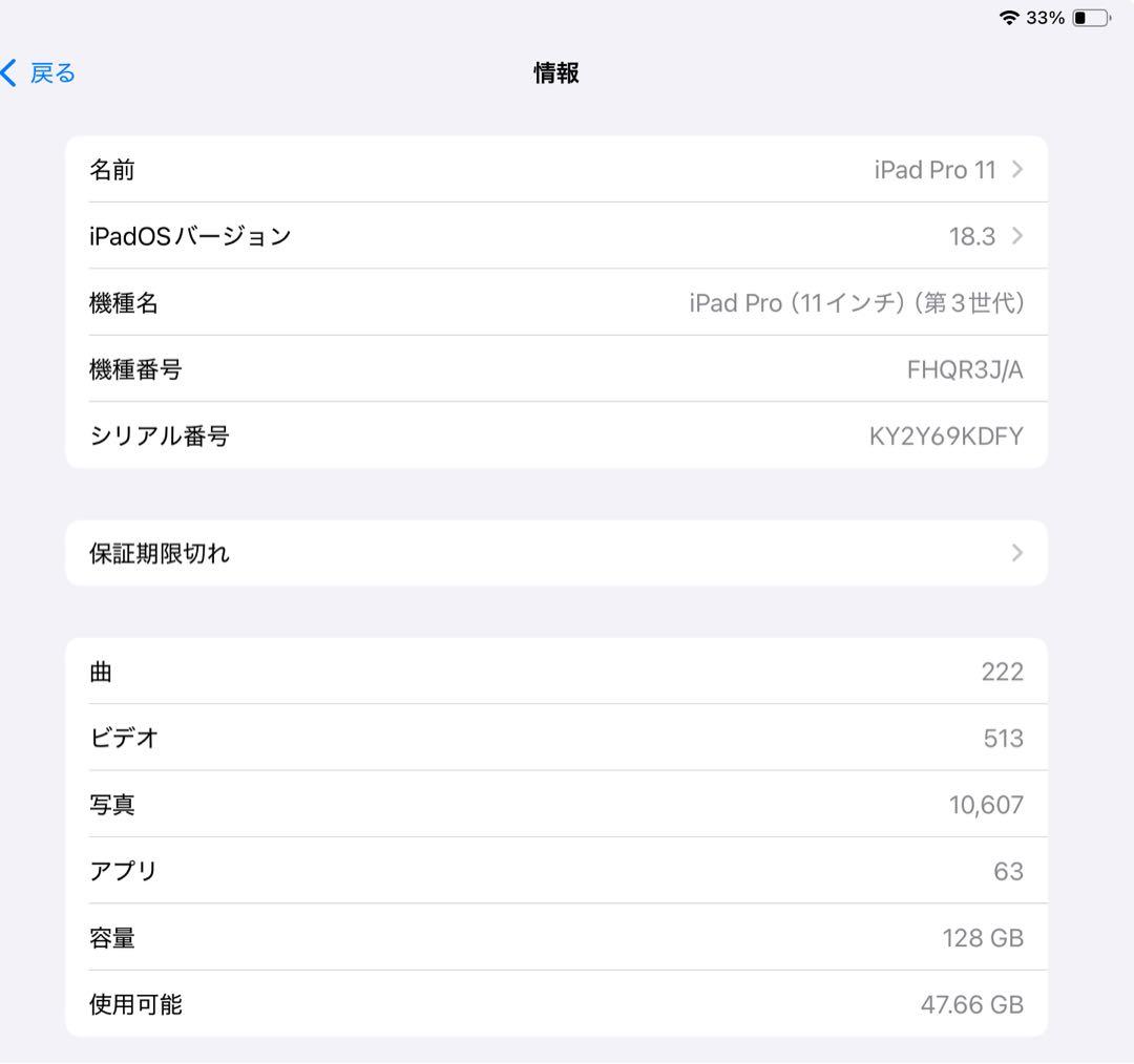 [美品]iPad Pro 11インチ 第三世代 wifiモデル