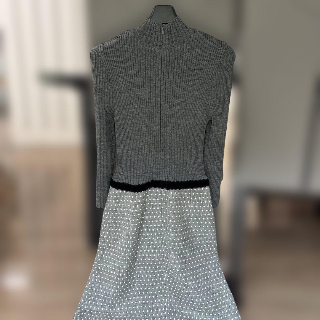 エムズグレイシー　グレー 長袖 ひざ丈ワンピース