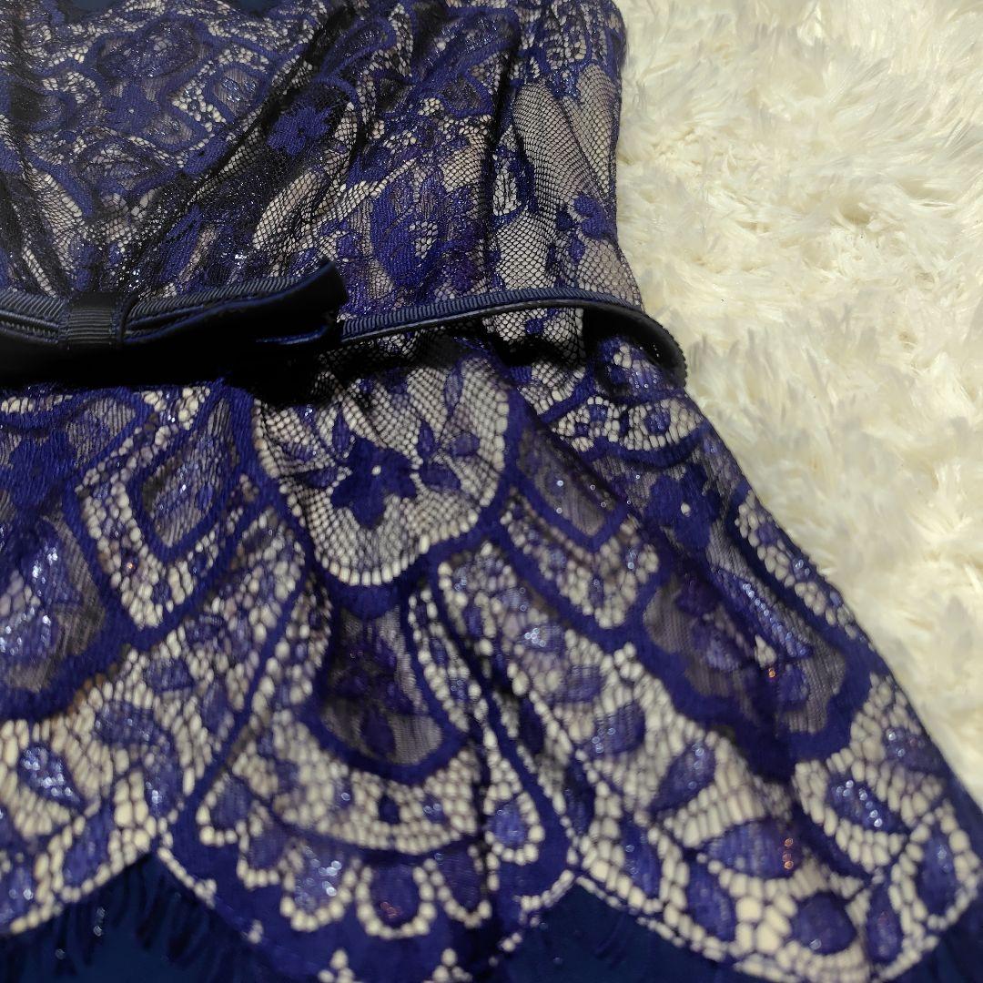 【美品♡定価８万】タダシショージ　リボンベルト付きレースドレス　ネイビー　2
