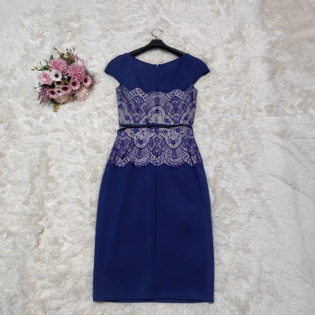 【美品♡定価８万】タダシショージ　リボンベルト付きレースドレス　ネイビー　2