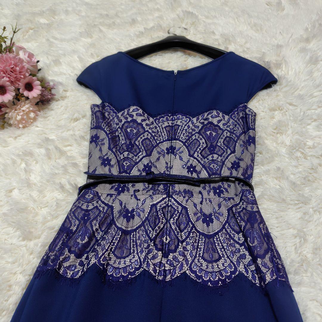 【美品♡定価８万】タダシショージ　リボンベルト付きレースドレス　ネイビー　2