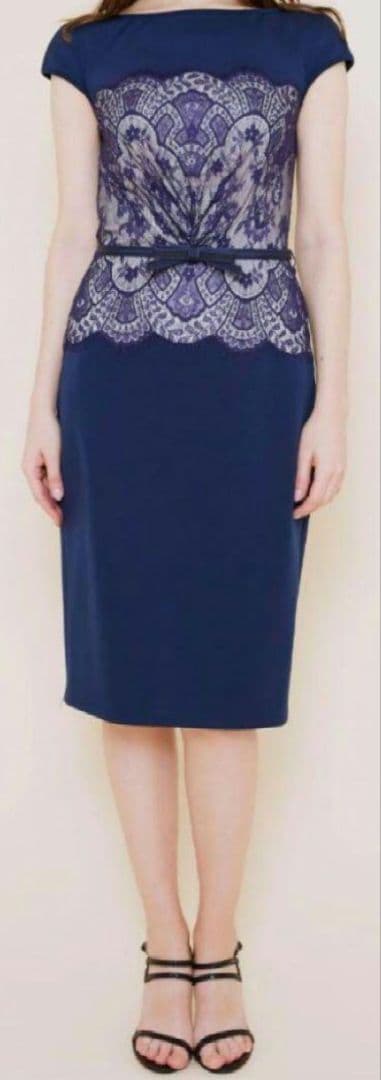 【美品♡定価８万】タダシショージ　リボンベルト付きレースドレス　ネイビー　2