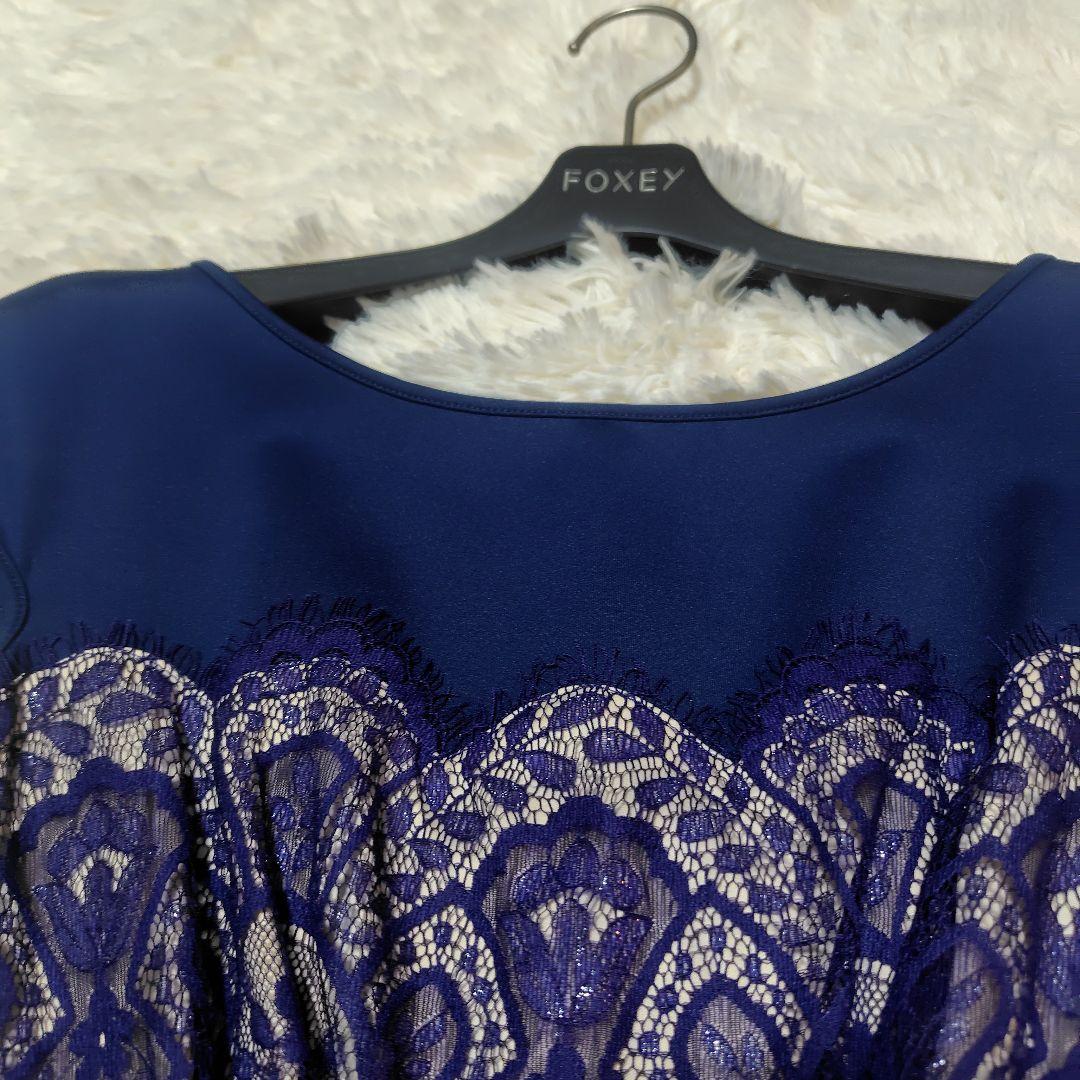 【美品♡定価８万】タダシショージ　リボンベルト付きレースドレス　ネイビー　2