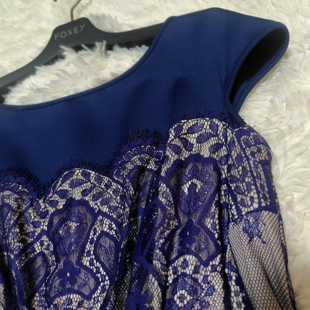 【美品♡定価８万】タダシショージ　リボンベルト付きレースドレス　ネイビー　2