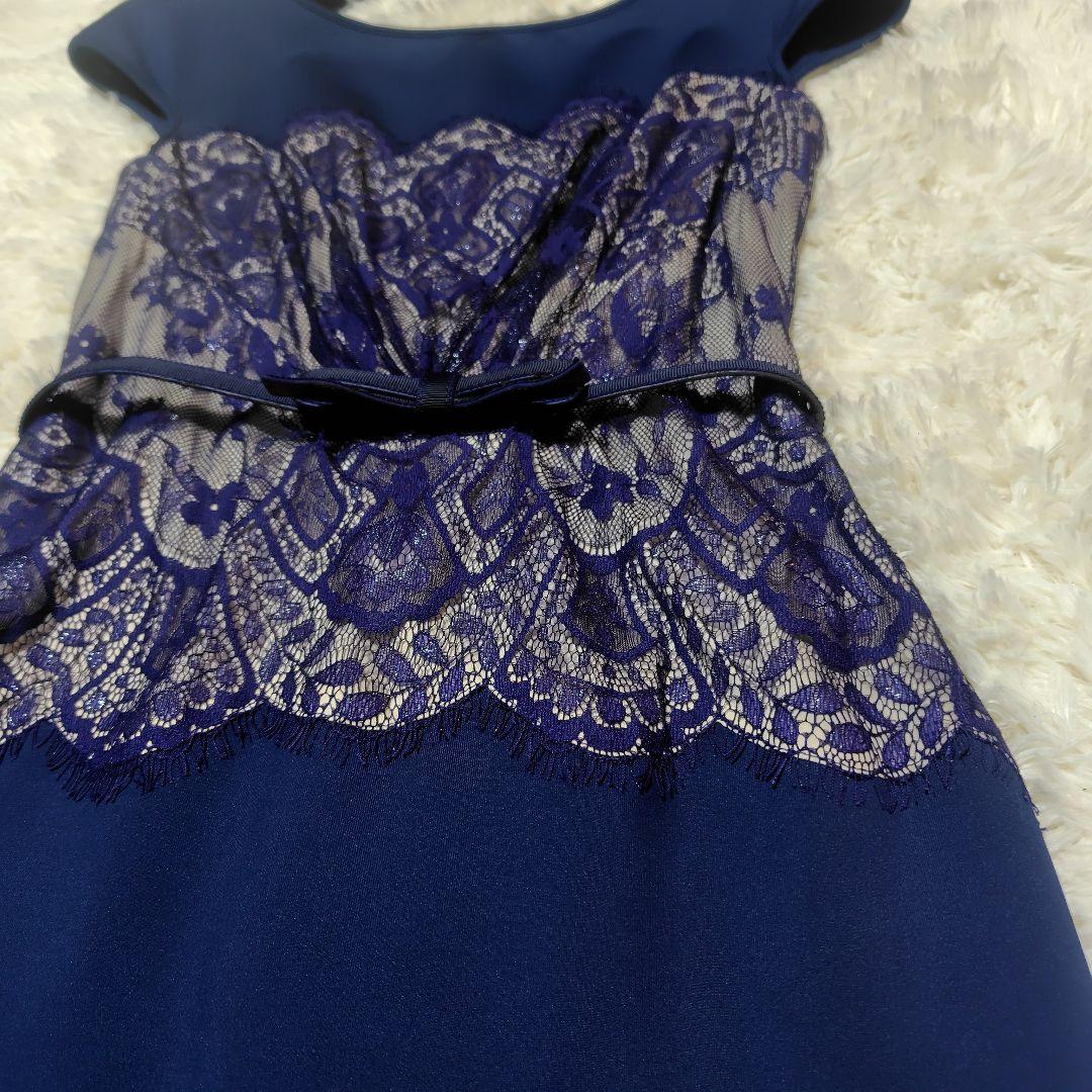 【美品♡定価８万】タダシショージ　リボンベルト付きレースドレス　ネイビー　2
