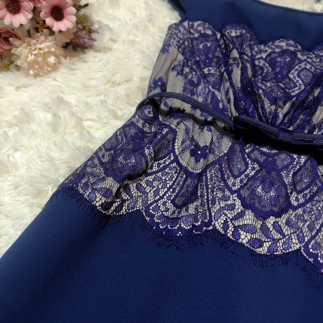 【美品♡定価８万】タダシショージ　リボンベルト付きレースドレス　ネイビー　2