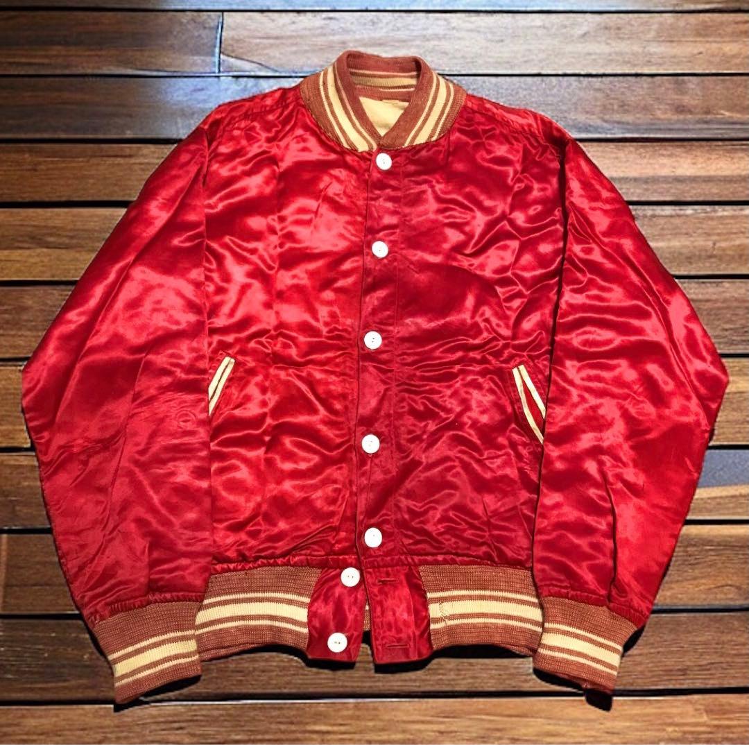 vintage 40s 50s サテンスタジャン ボタスタ 赤　ロカビリー