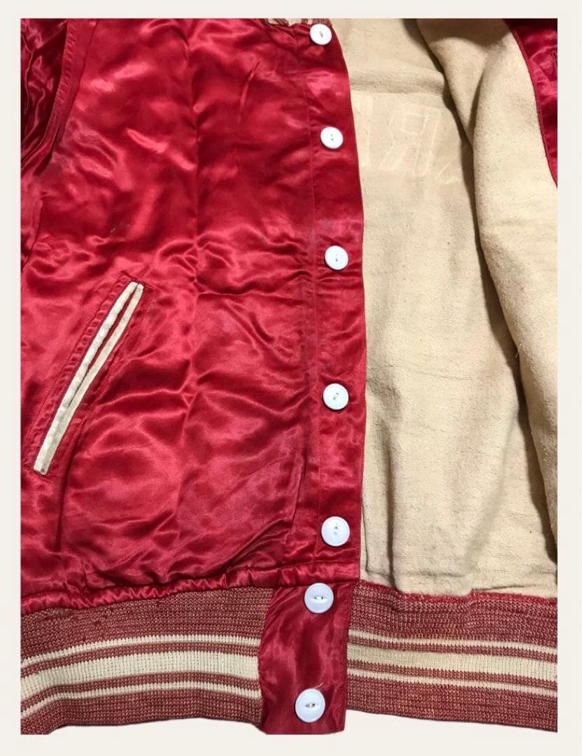 vintage 40s 50s サテンスタジャン ボタスタ 赤　ロカビリー