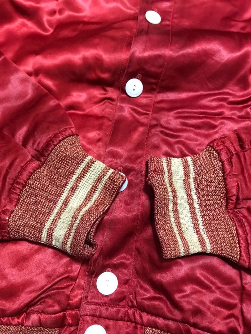 vintage 40s 50s サテンスタジャン ボタスタ 赤　ロカビリー