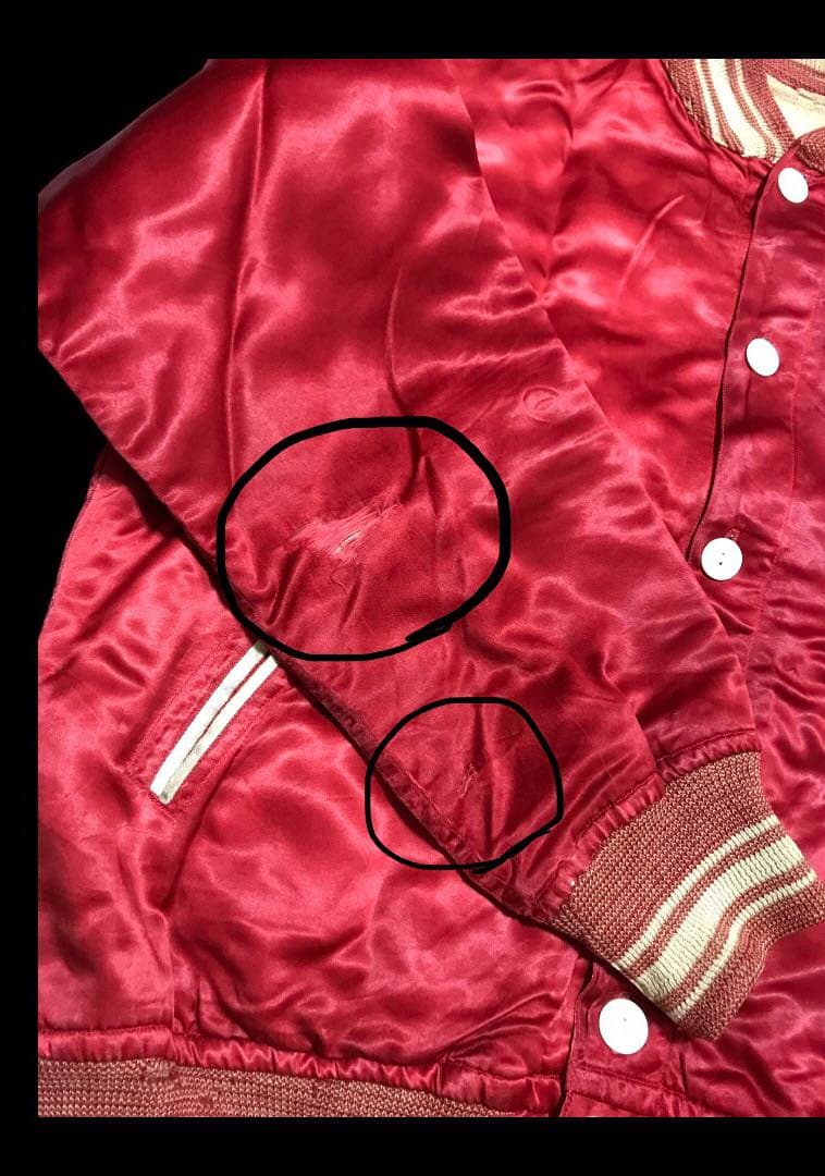vintage 40s 50s サテンスタジャン ボタスタ 赤　ロカビリー