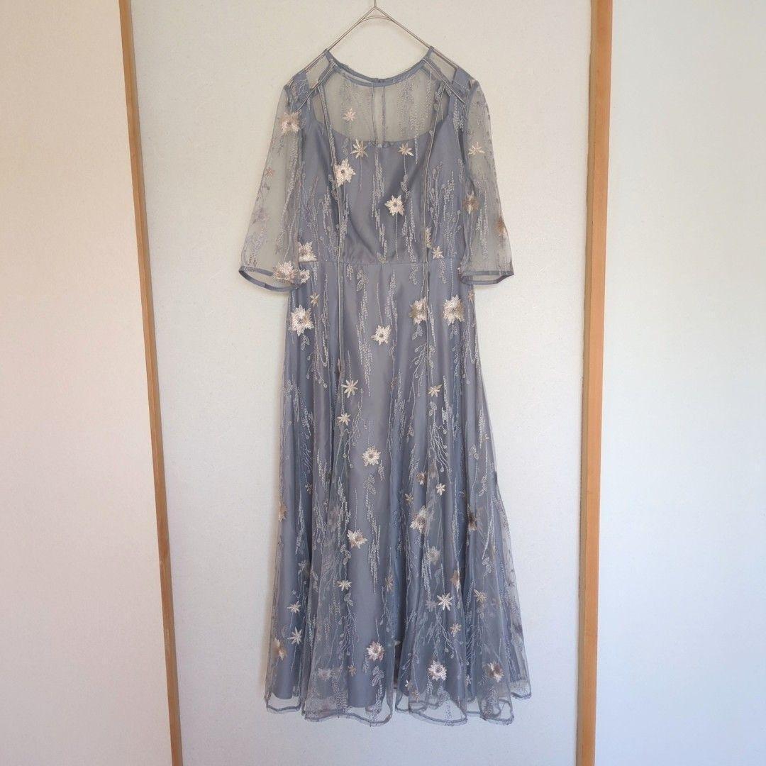 美品 niana ニアナ フラワー刺繍チュールドレス M 結婚式 パーティー