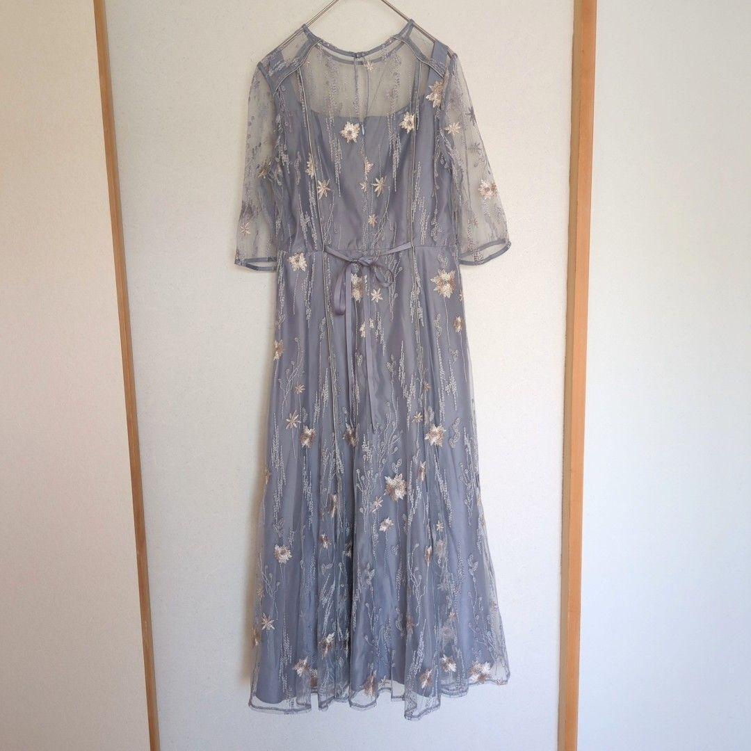 美品 niana ニアナ フラワー刺繍チュールドレス M 結婚式 パーティー