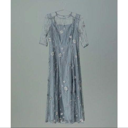 美品 niana ニアナ フラワー刺繍チュールドレス M 結婚式 パーティー