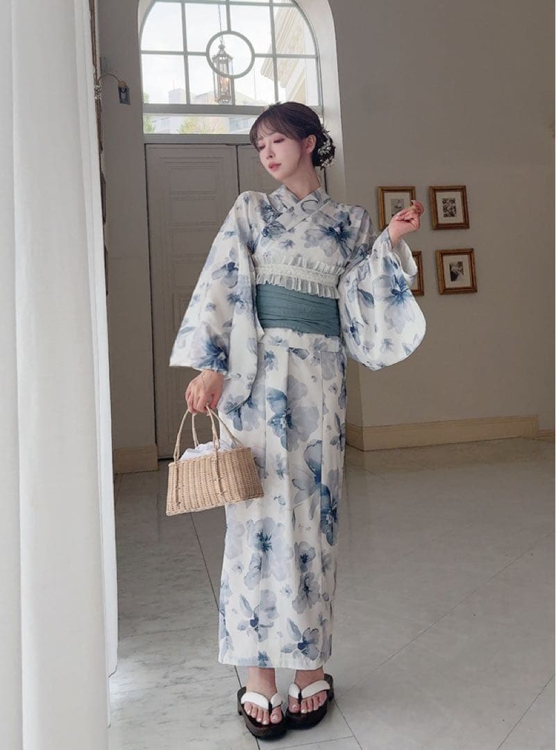 3点セット2Way水彩花柄浴衣セット[fy027] レギュラーサイズ