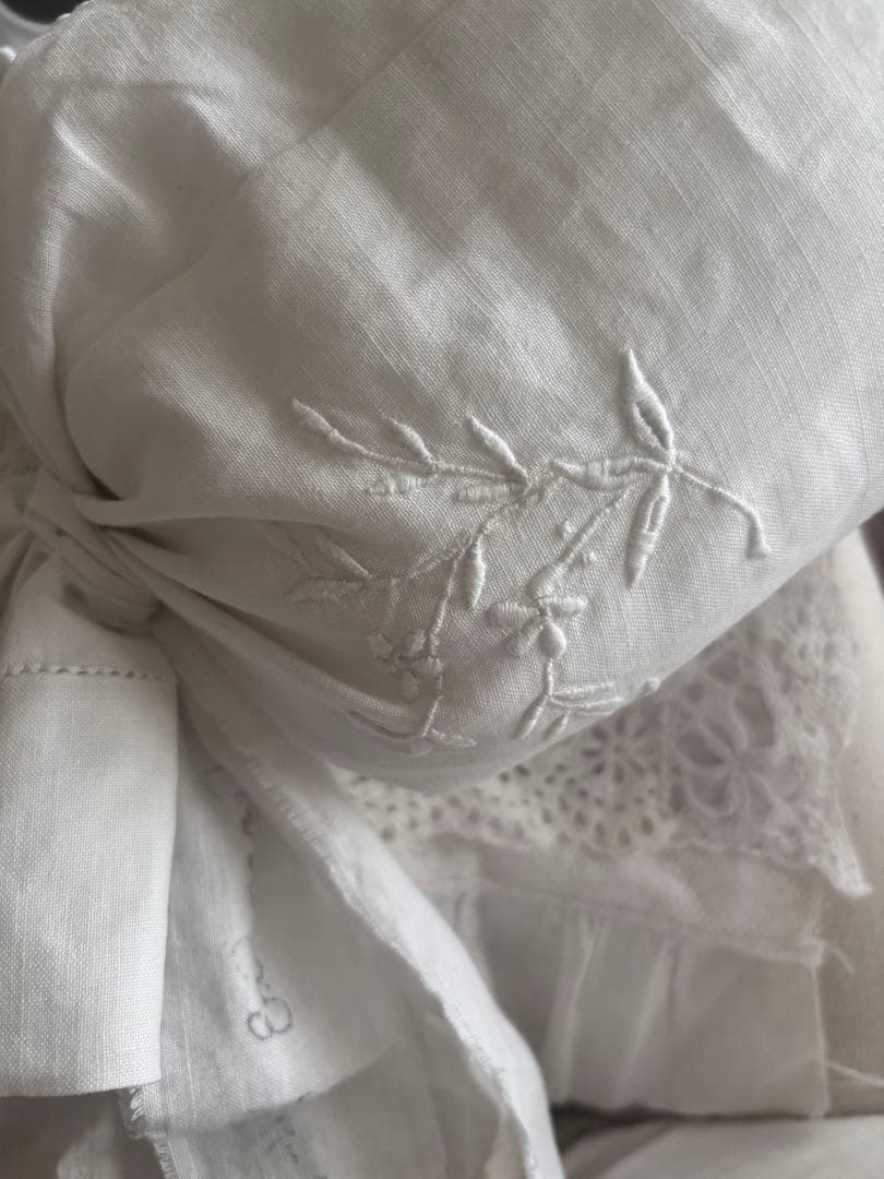 最終　モノグラム　キャンディクッション　リボン仏書体入　フランスアンティーク