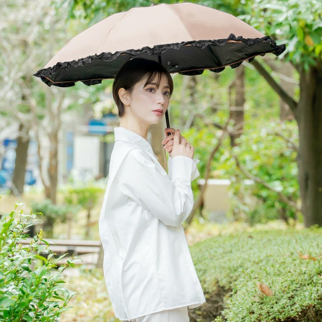 芦屋ロサブラン 日傘 3段折り フリル ピンク×ブラック