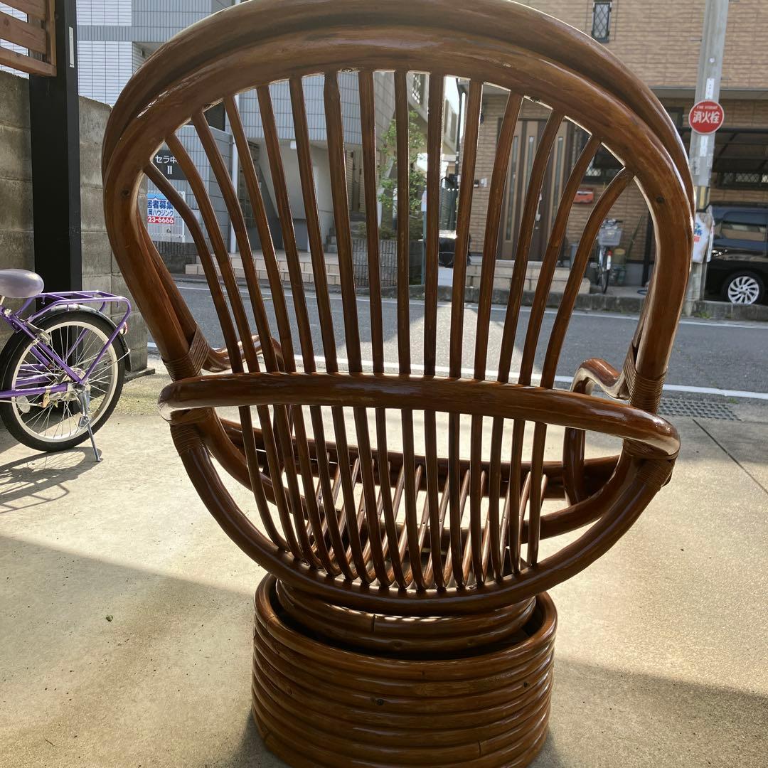 ラタン回転チェア　籐椅子　レトロ