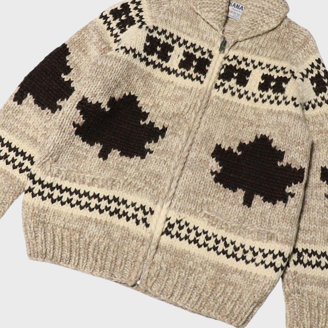 美品★L★KANATA★カウチンニット★メープル リーフ★カナダ製★カーディガン