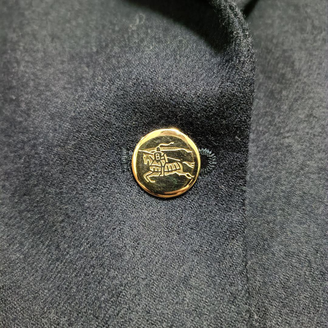 【美品】バーバリー 紺色ブレザー 金ボタン 裏地ロゴ 刺繍ワッペン 英国製