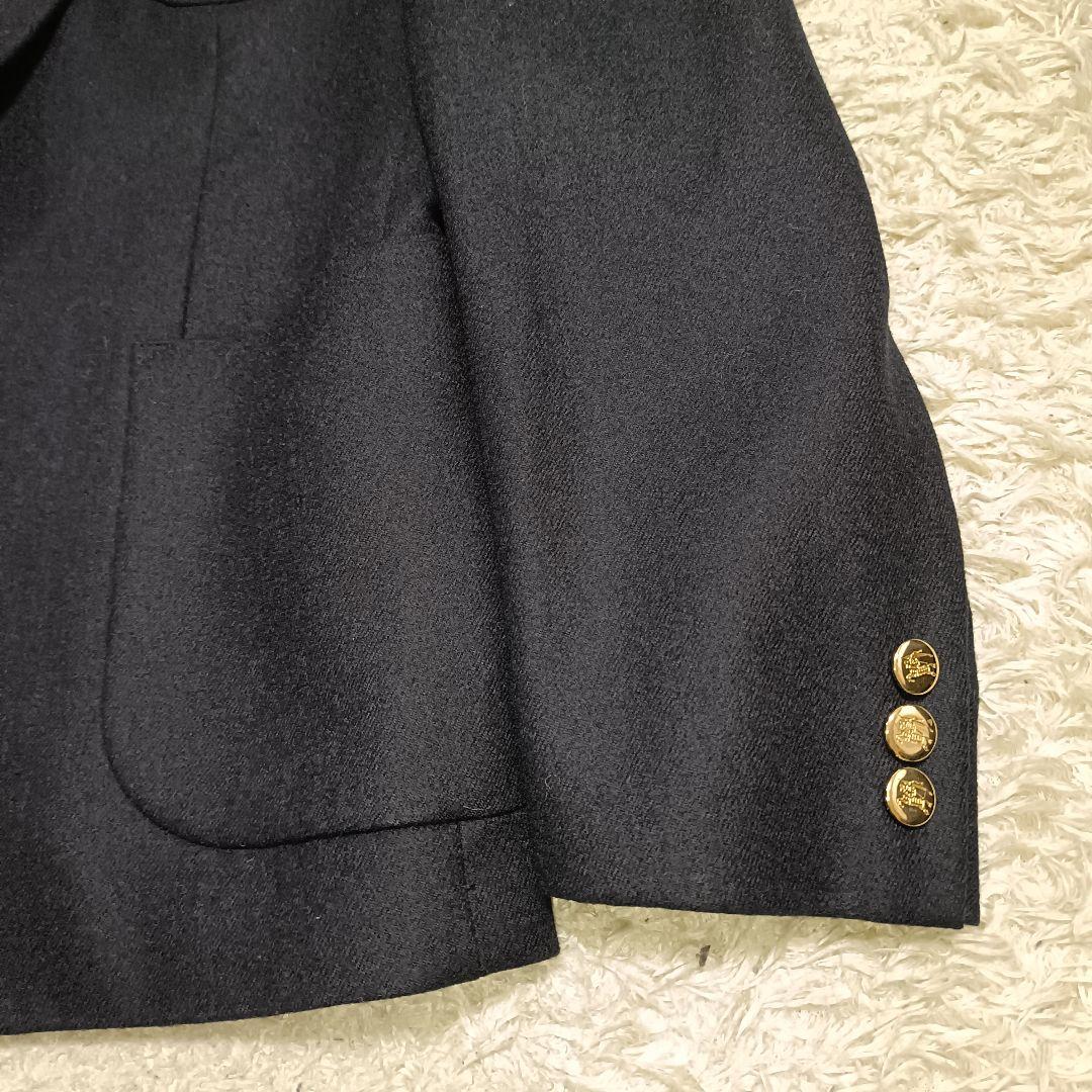 【美品】バーバリー 紺色ブレザー 金ボタン 裏地ロゴ 刺繍ワッペン 英国製