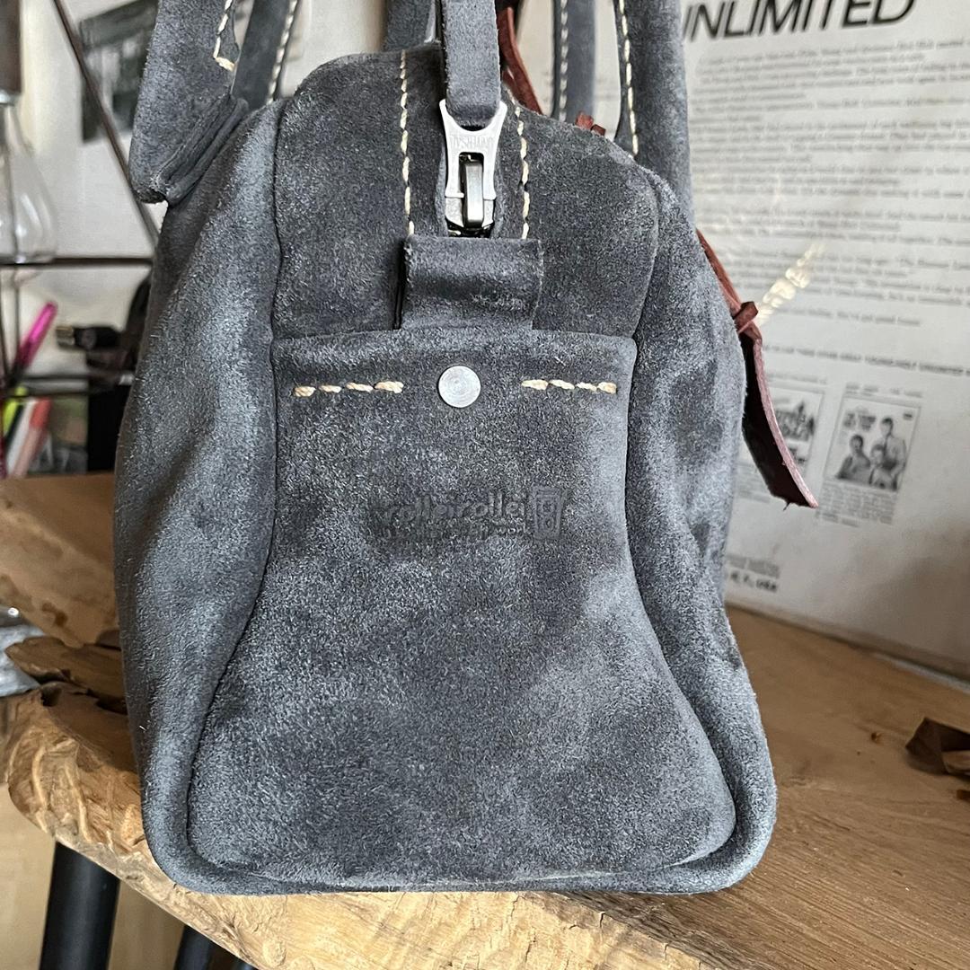 グレー スエード ボストンバッグ　kudu革ボストンバッグ　シンプル　秋冬バッグ