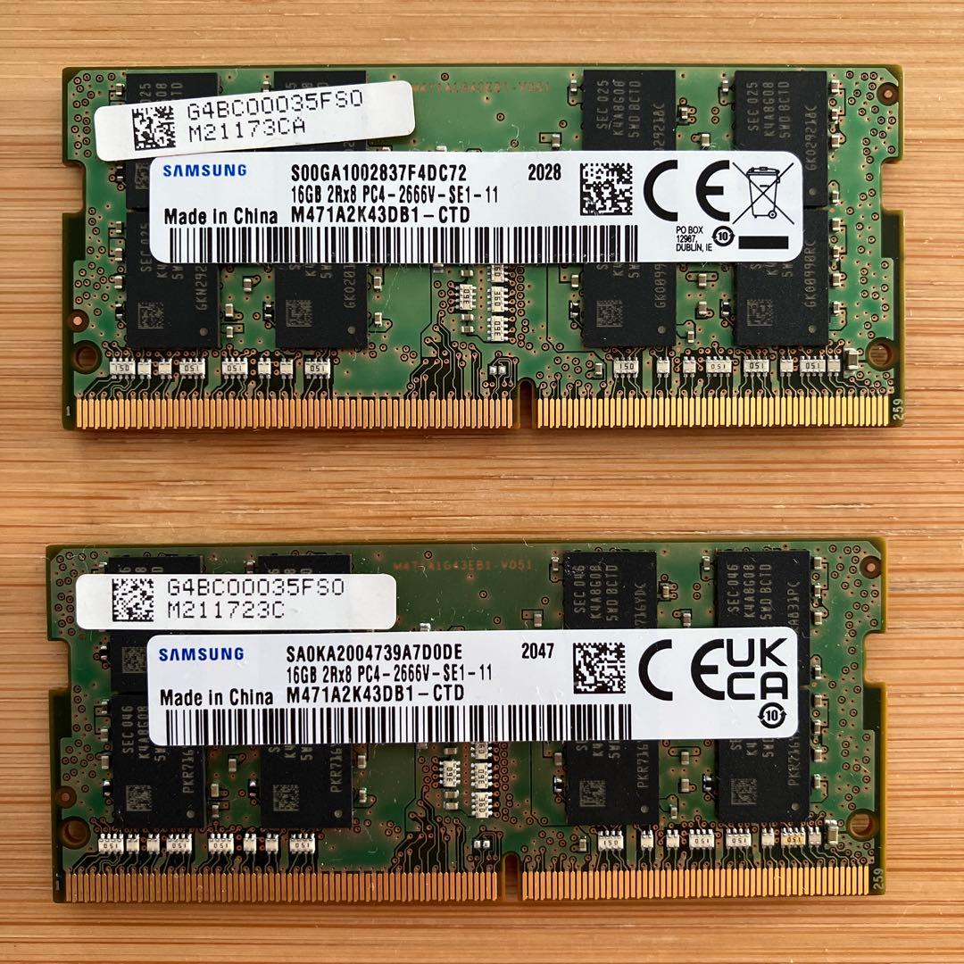 SUMSUNG 2666MHz 16GB DDR4メモリー2枚セット 計32GB